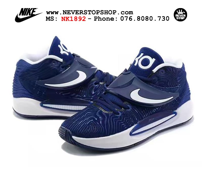 Giày Nike KD 14 Xanh Trắng bóng rổ nam hàng đẹp sfake replica 1:1 giá rẻ tại NeverStop Sneaker Shop Quận 3 HCM
